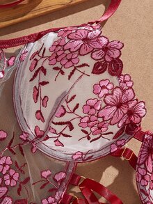 Myrelith Sexy Embroidered Mesh Hollow Front Cross Strap Underwire Bra 1pc - Multicolor - View 4