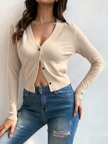 SHEIN Cárdigan casual versátil de unicolor para otoño/invierno - Albaricoque - Ver 4