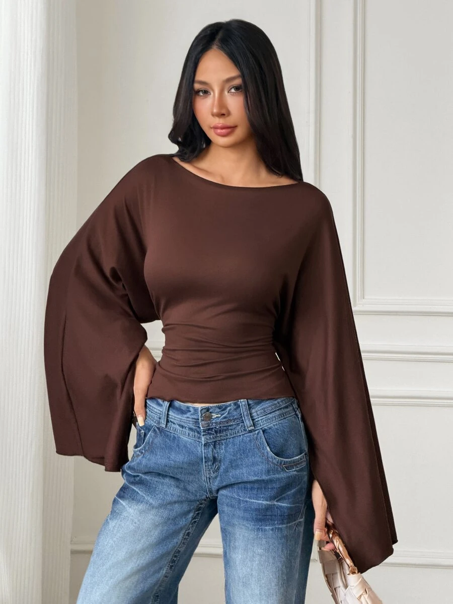 SHEIN PETITE ملابس علوية شال بتصميم كاب بني جديد للخريف/الشتاء للنساء الصغيرات - بني - مشاهدة 1