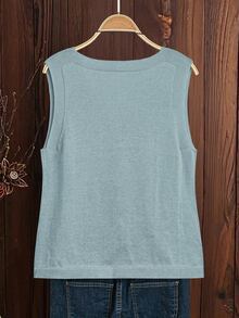 EMERY ROSE Women's Solid Color V-Neck Casual Versatile Daily Wear Knit Vest - Baby Blue - View 2