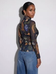 CAJUNI Tropical Vacation Cute Forest Mesh Blouse - Multicolor - View 2