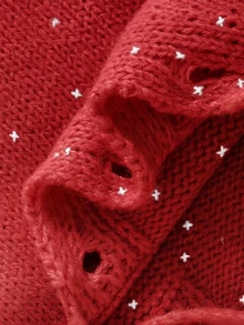 SHEIN 新生兒嬰兒針織連身衣 紅白波點圖案 白色蝴蝶結 時尚可愛 3D蝴蝶結圓領 後背鈕扣開合 長袖荷葉邊下擺 腳套式爬行服 適合秋冬 柔軟舒適 適用日常穿著、外出、旅行、度假、居家 - 紅色 - 查看 5