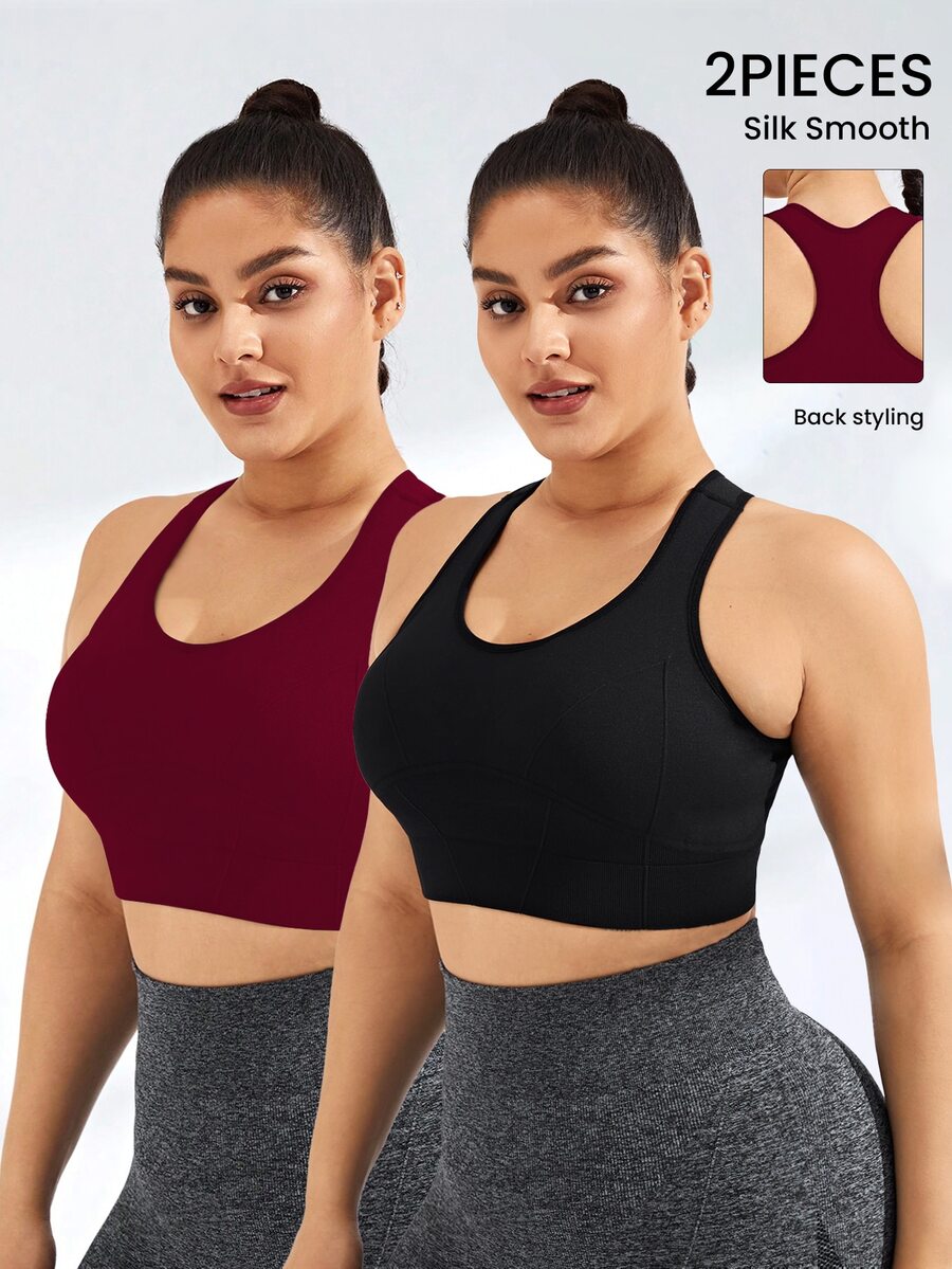SHEIN Rhythm Era 大尺碼無縫運動內衣 2 件組 - 彩色 - 查看 1