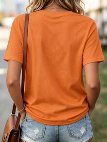 SHEIN Women's Pumpkin Print Round Neck Short Sleeve T-Shirt Holiday - Multicolor - View 2