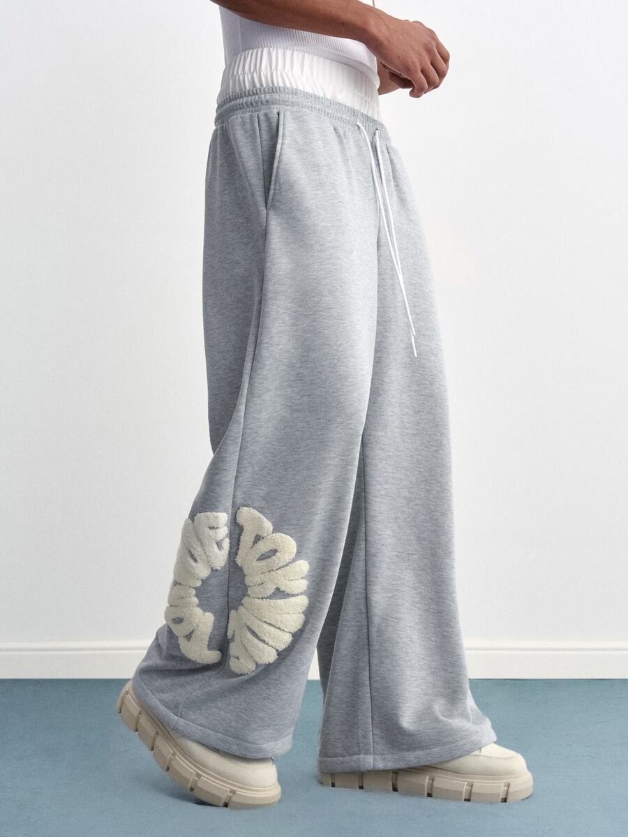 TOKVUE Men's Letter Embroidery Contrast Waistband 2 In 1 Sweatpants - Grey - View 1