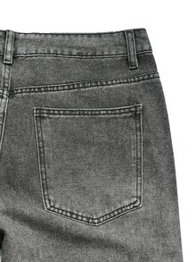 Manfinity EMRG Men's Street Life Gothic Letter Rhinestone Design Gradient Washed Denim Straight Leg Jeans - Black - View 8