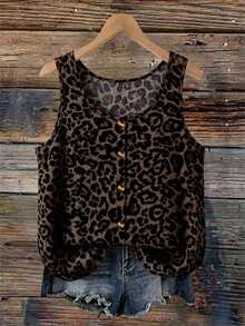 Freevana Plus Size Women's Leopard Print Casual Versatile Everyday Top - Multicolor - View 1
