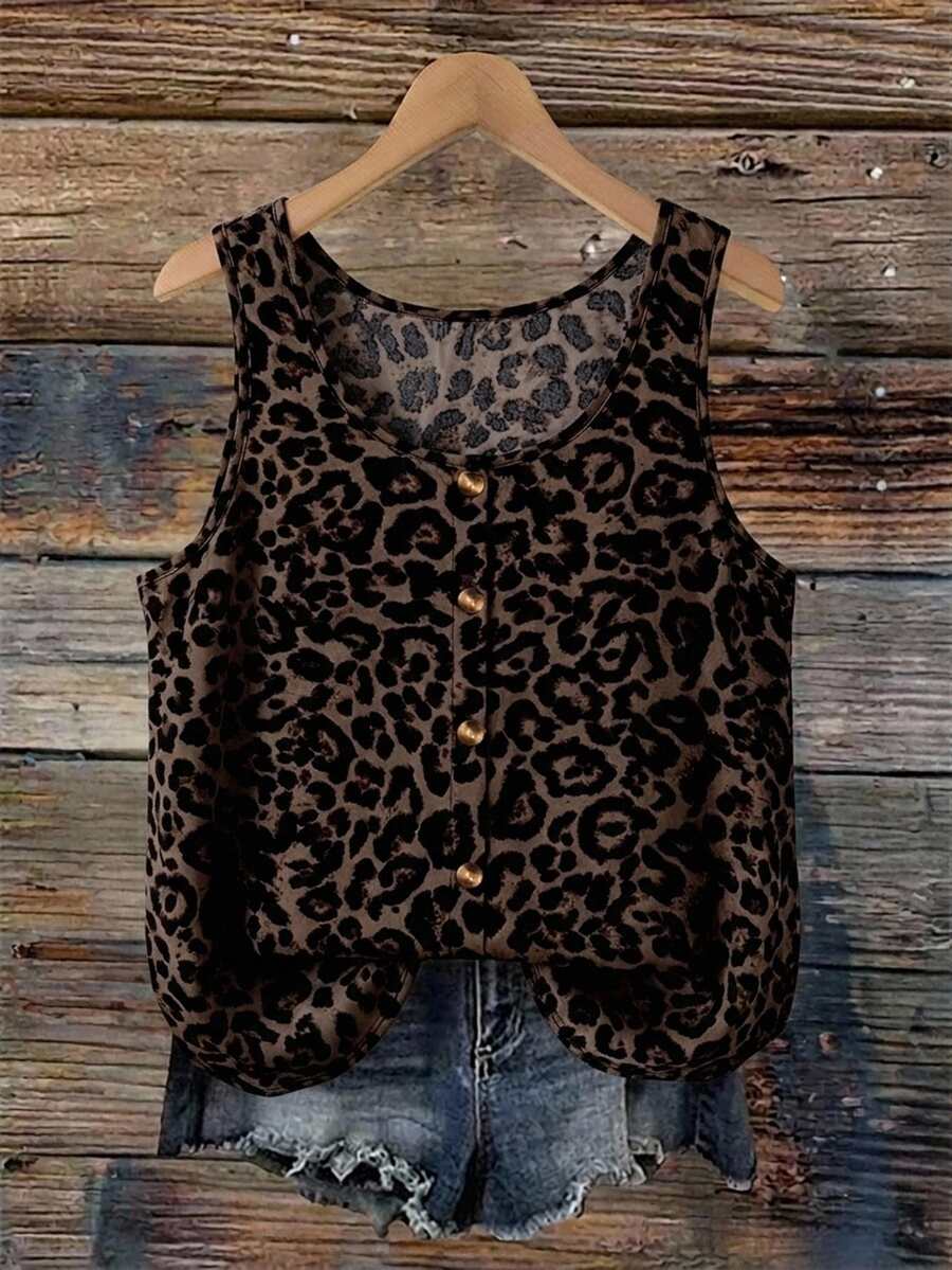Freevana Plus Size Women's Leopard Print Casual Versatile Everyday Top - Multicolor - View 1