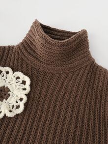 Holdful Holdful Women's Solid Color High Neck Drop Shoulder Long Sleeve Loose Sweater - Brown - View 6