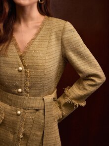 MOTF RAW TRIM SINGLE-BREASTED WIDE WAIST BELT BLAZER - Khaki - View 2