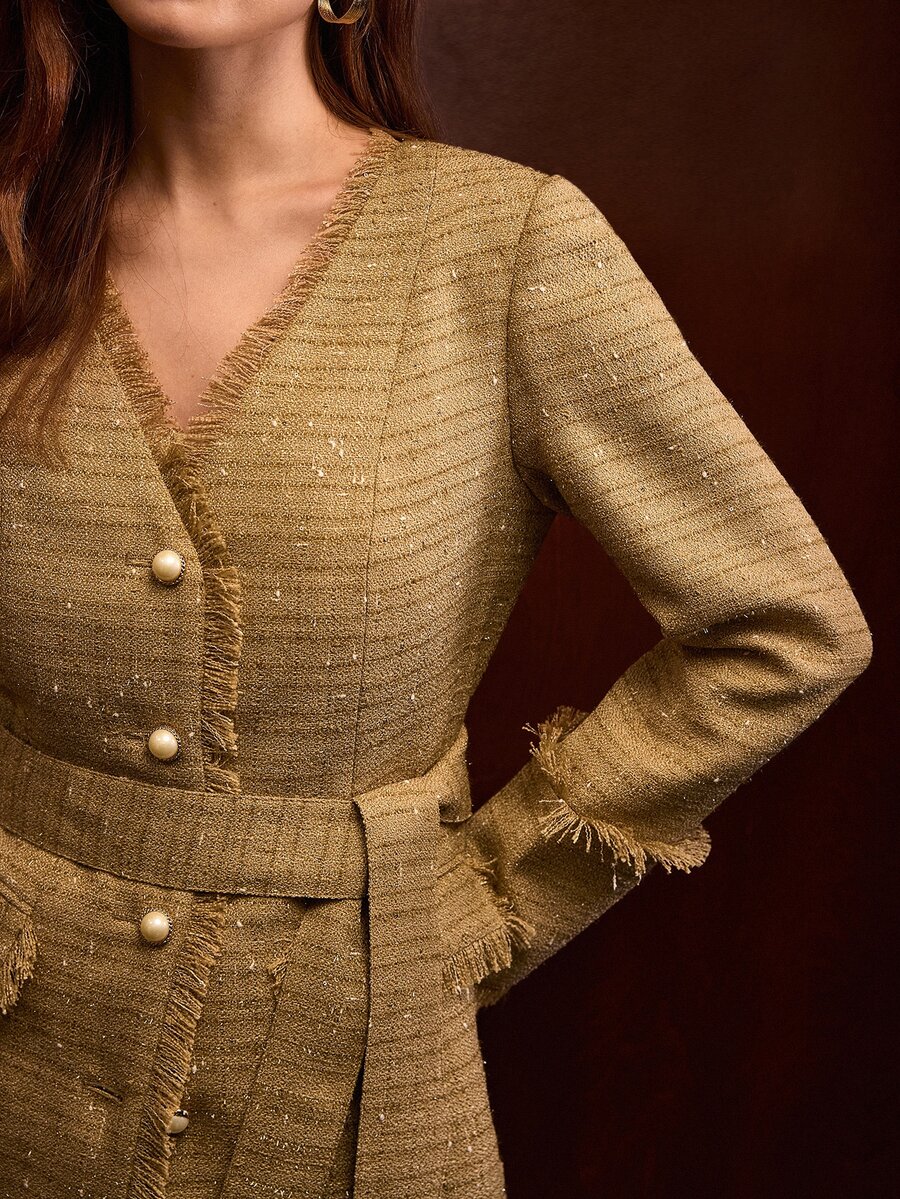 MOTF RAW TRIM SINGLE-BREASTED WIDE WAIST BELT BLAZER