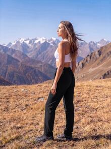 In My Nature Women's Button Zipper Pocket Casual Outdoor Long Pants - Black - View 5