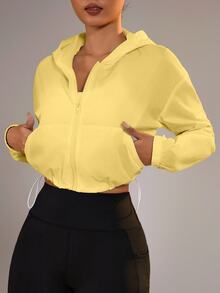 Dewbera Dewbera Zip-Up Hooded Jacket With Drawstring Hem, Sun Protection - Yellow - View 4