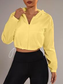 Dewbera Dewbera Zip-Up Hooded Jacket With Drawstring Hem, Sun Protection - Yellow - View 3