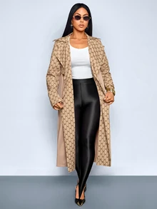 SOLERSUN Spliced Long Trench Coat Double Breasted Windbreaker Loose Oversized Business Casual Elegant Outerwear Daily Commute Autumn Streetwear Office Beige - Brown - View 8