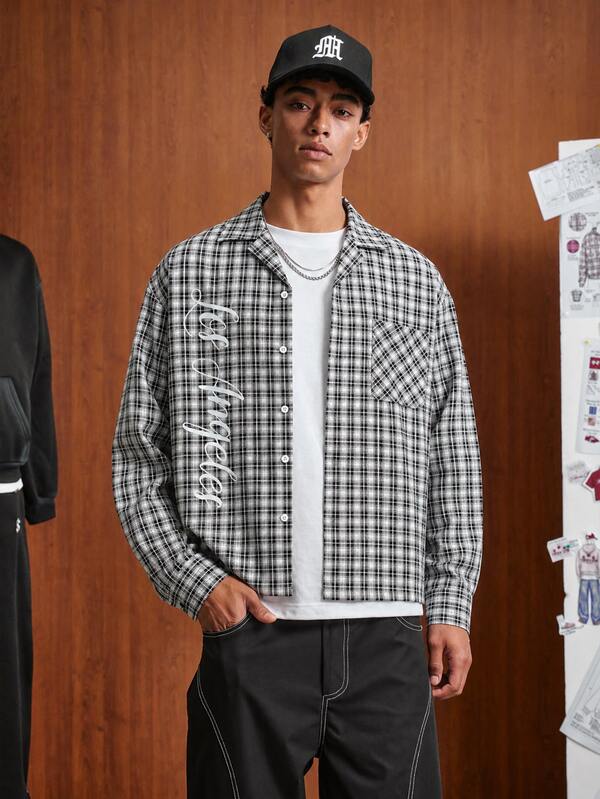 TOKVUE Men's Long Sleeve Plaid Shirt, Patterned, Autumn Style, Streetwear, Suitable For Students As Gift