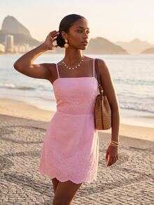 CAJUNI Casual, Romantic Cami Dress In Special Embroidered Fabric - Pink - View 6