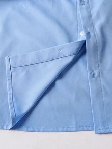 SHEIN Casuvi Kids 1件青少年男士四季通用紳士基本款專業學院風純白色口袋長袖襯衫 - 淺藍色 - 查看 7