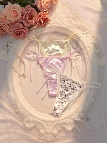 SHEIN Fashion Lace Patchwork Thong Set 3pcs - Multicolor - View 5