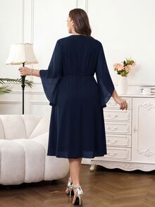 SHEIN Clasi Plus Size Elegant Commuter Rhinestone Decorated Ruffle Hem Dress - Navy Blue - View 9