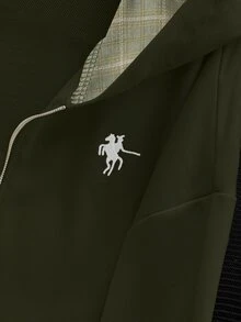 GlowEve 時尚新款休閒女款長袖格紋撞色拉鍊字母印花運動衫 - 軍綠色 - 查看 7