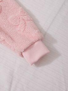 1件，適合女孩，甜美溫柔韓系風格，日常出遊、購物、旅行，秋冬穿搭，3D提花毛絨面料，大毛領連帽拉鍊短夾克 - 粉色 - 查看 4