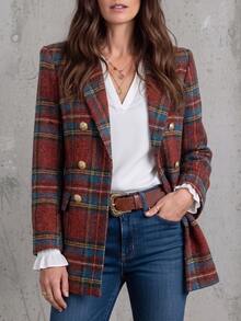 LUMIGAL Fall Clothes FOR WomenWomen's Plaid Double-Breasted Overcoat - Red - View 1