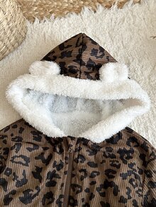 SHEIN 女嬰豹紋編織人造毛內裡連帽秋冬連身衣 - 彩色 - 查看 3