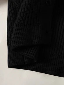 SHEIN 女童春/秋季開襟毛衣 冬季針織衫 卡其色 領口長袖 適合日常、派對、返校穿著 舒適柔軟 - 黑色 - 查看 2