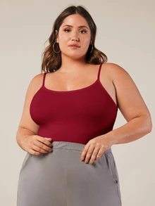 SHEIN BASICS Plus Solid Cami Top Summer Tops Summer Outfit For Women - Burgundy - View 3