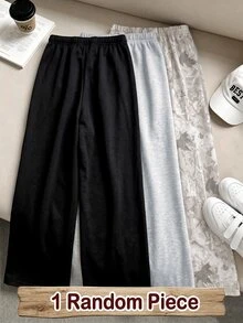 1 Random Piece Tween Girls High Waist Wide Leg Sweatpants, Streetwear Loose Fit Casual Jogger Pants - Multicolor - View 2