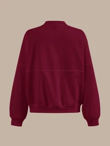 SHEIN BASICS 女款休閒純色針織立領長袖寬鬆外套，秋冬衣物 - 酒紅色 - 查看 5