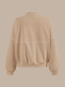 SHEIN BASICS 休閒純色針織立領長袖寬鬆女款夾克 秋冬服飾 - 杏色 - 查看 5