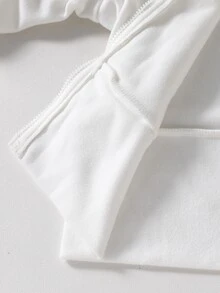 SHEIN Sparklyn 青少年女孩秋季套裝，學院風，字母印花，美式校園氛圍，Citywalk，街頭風，休閒校園運動風，休閒極簡寬鬆舒適連帽拉鍊毛領運動衫，適合秋冬，街頭風，修身版型 - 白色 - 查看 7