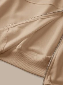 SHEIN BASICS 休閒純色針織立領長袖寬鬆女款夾克 秋冬服飾 - 杏色 - 查看 14