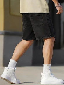 Manfinity Homme Men's Casual Versatile Denim Shorts With Pockets - Dark Grey - View 2