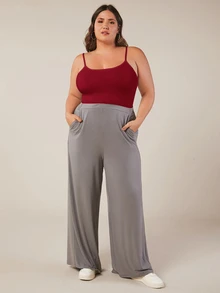 SHEIN BASICS Plus Solid Cami Top Summer Tops Summer Outfit For Women - Burgundy - View 4