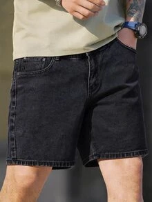 Manfinity Homme Men's Casual Versatile Denim Shorts With Pockets - Dark Grey - View 3