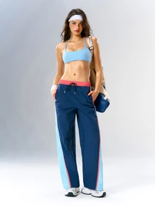 VARSIVA 女款純色交叉背掛脖運動內衣上衣，適合日常健身運動健身房，淺藍色，夏季保守運動休閒風 - 藍色 - 查看 8