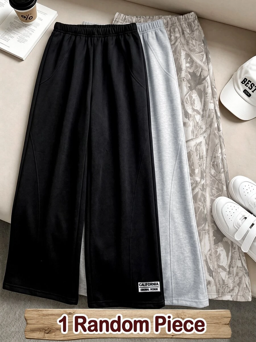 1 Random Piece Tween Girls High Waist Wide Leg Sweatpants, Streetwear Loose Fit Casual Jogger Pants - Multicolor - View 1