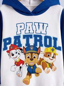SHEIN | PAW Patrol 小男孩白色與藍色拼接卡通小狗印花寬鬆版型春秋運動連帽衛衣 - 藍色 - 查看 5
