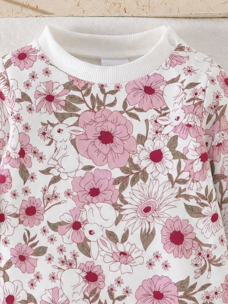 Newborn Baby Girl Romper Blind Box 1 Random Piece Cute Sweet Floral Rabbit Print Round Neck Long Sleeve Romper Soft Fabric Suitable For Outings Autumn/Winter - Multicolor - View 4