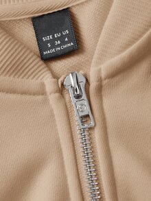SHEIN BASICS 休閒純色針織立領長袖寬鬆女款夾克 秋冬服飾 - 杏色 - 查看 11