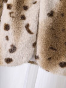 SHEIN Sparklyn 少女豹紋長袖開襟毛絨外套 - 棕色 - 查看 4