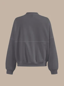 SHEIN BASICS 休閒純色針織立領長袖寬鬆女款夾克 秋冬服飾 - 深灰色 - 查看 5