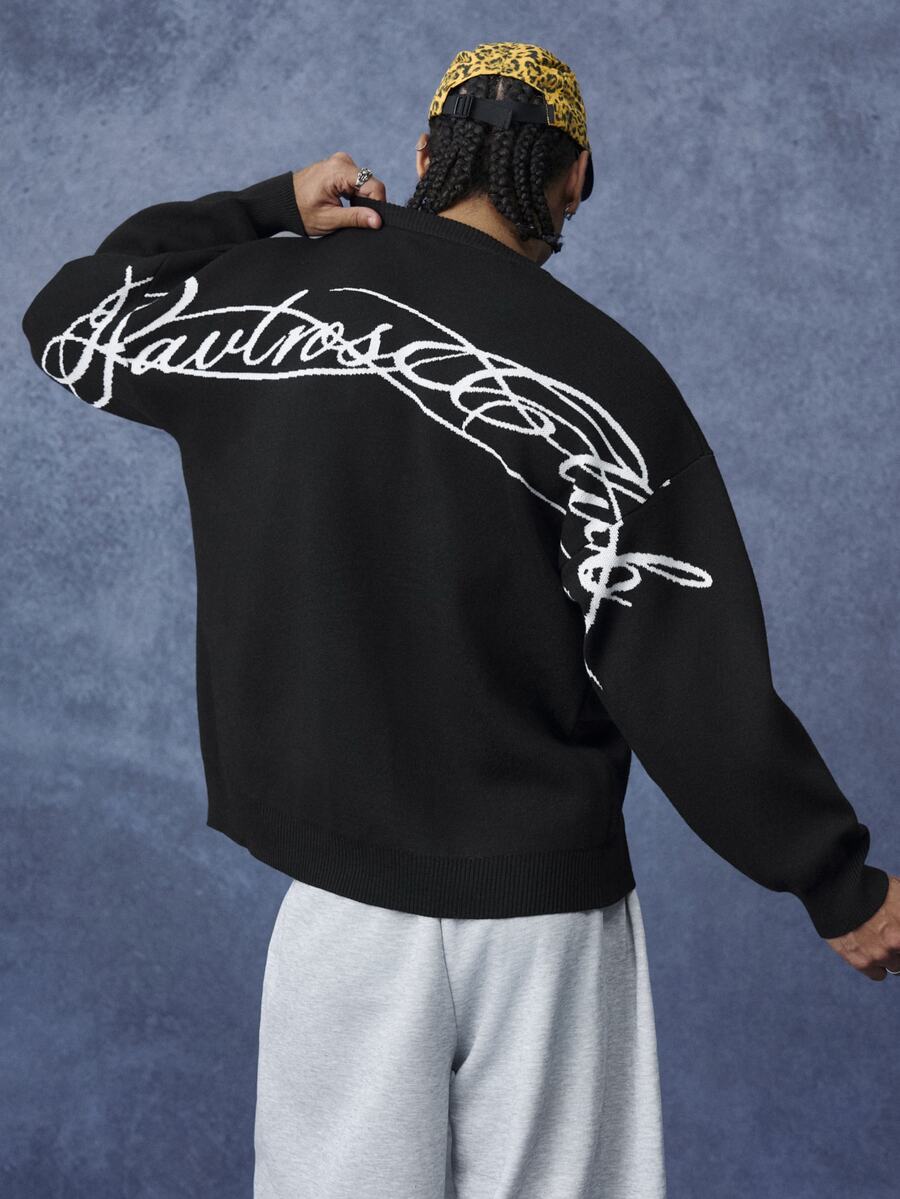 PAVTROS Men's Letter Pattern Casual Daily Long Sleeve Sweater - Black - View 1