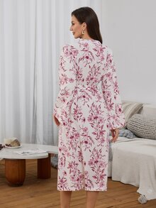 Serenescape Women's Vintage Floral Print Long Loose Cardigan Robe For Vacation - Multicolor - View 2