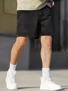 Manfinity Homme Men's Casual Versatile Denim Shorts With Pockets - Dark Grey - View 5