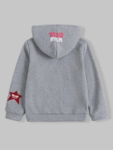 SHEIN ChillGRL 青少年女孩街頭風連帽拉鍊運動衫，保暖內裡連帽運動衫，適合秋冬穿著 - 灰色 - 查看 2