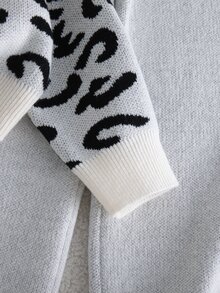 SHEIN Playful Pals 女童豹紋長袖毛衣與針織直筒長褲休閒套裝，適合外出與派對，百搭款 - 黑與白 - 查看 7